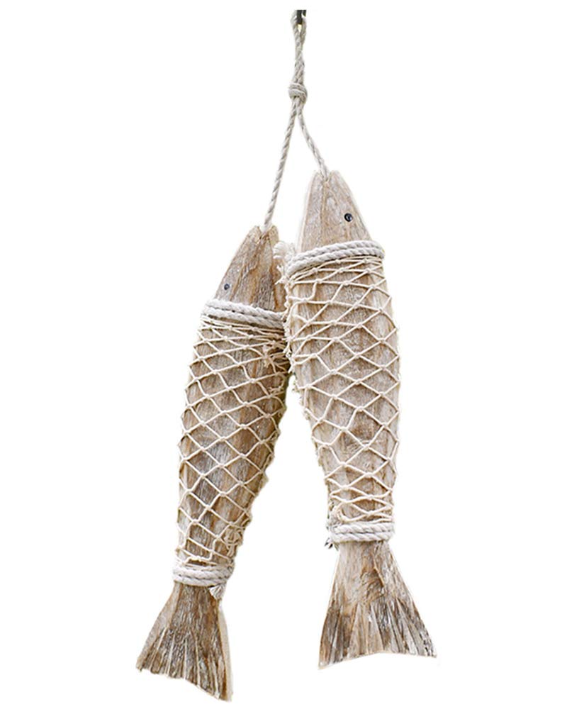 YK Decor Antique Wood Fish Decor Ornament Wall Hanging Wooden Fish Decorations for Home Nautical Theme - Image 1